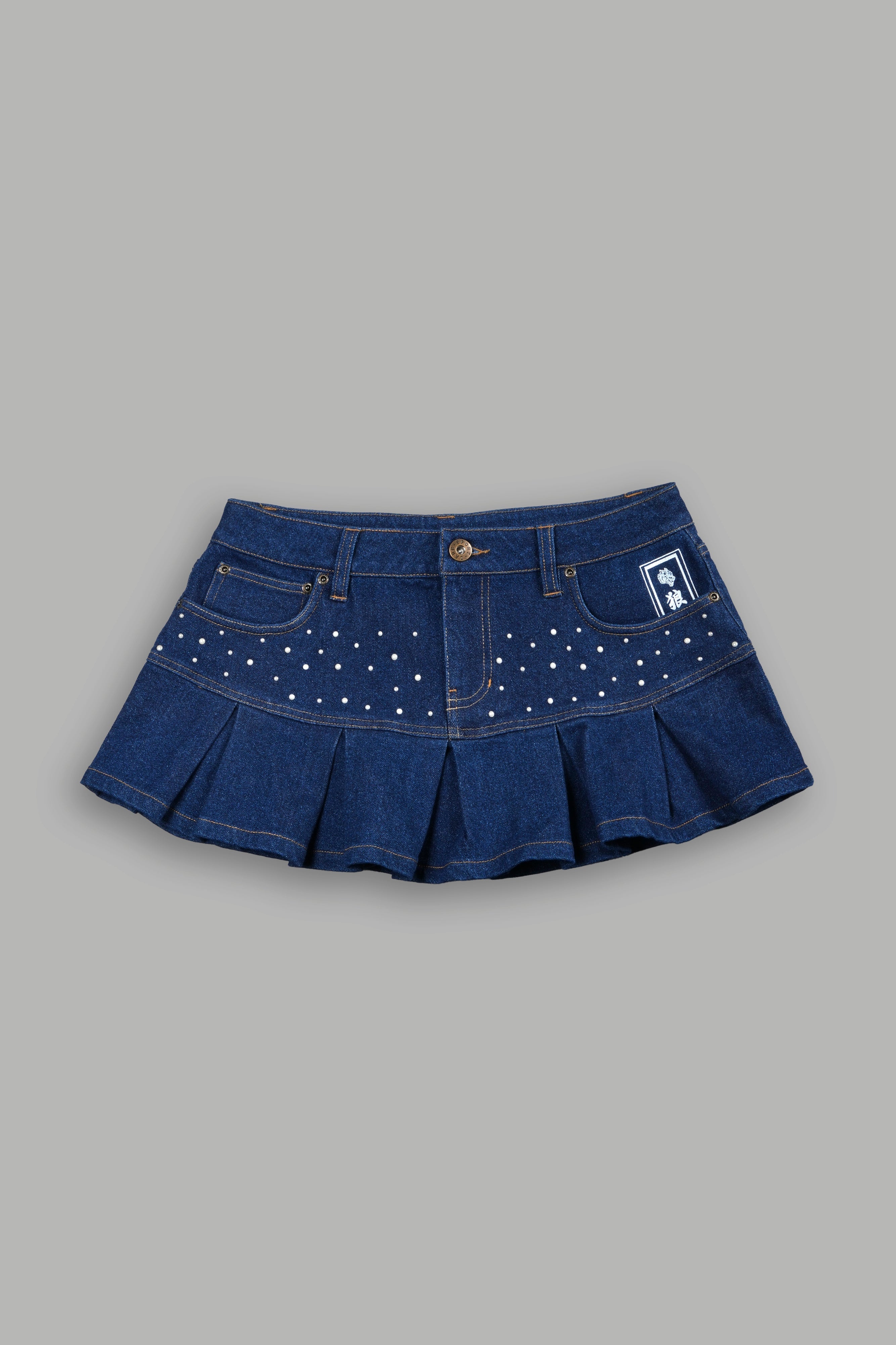 Pearl Heritage Y2K Pleated Mini Skirt in Medium Wash — imagem 10