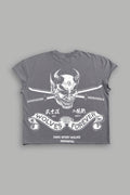 Steel Code Grunge Mid Length Raw Hem Cap Sleeve Tee in Slate Gray — imagem 1