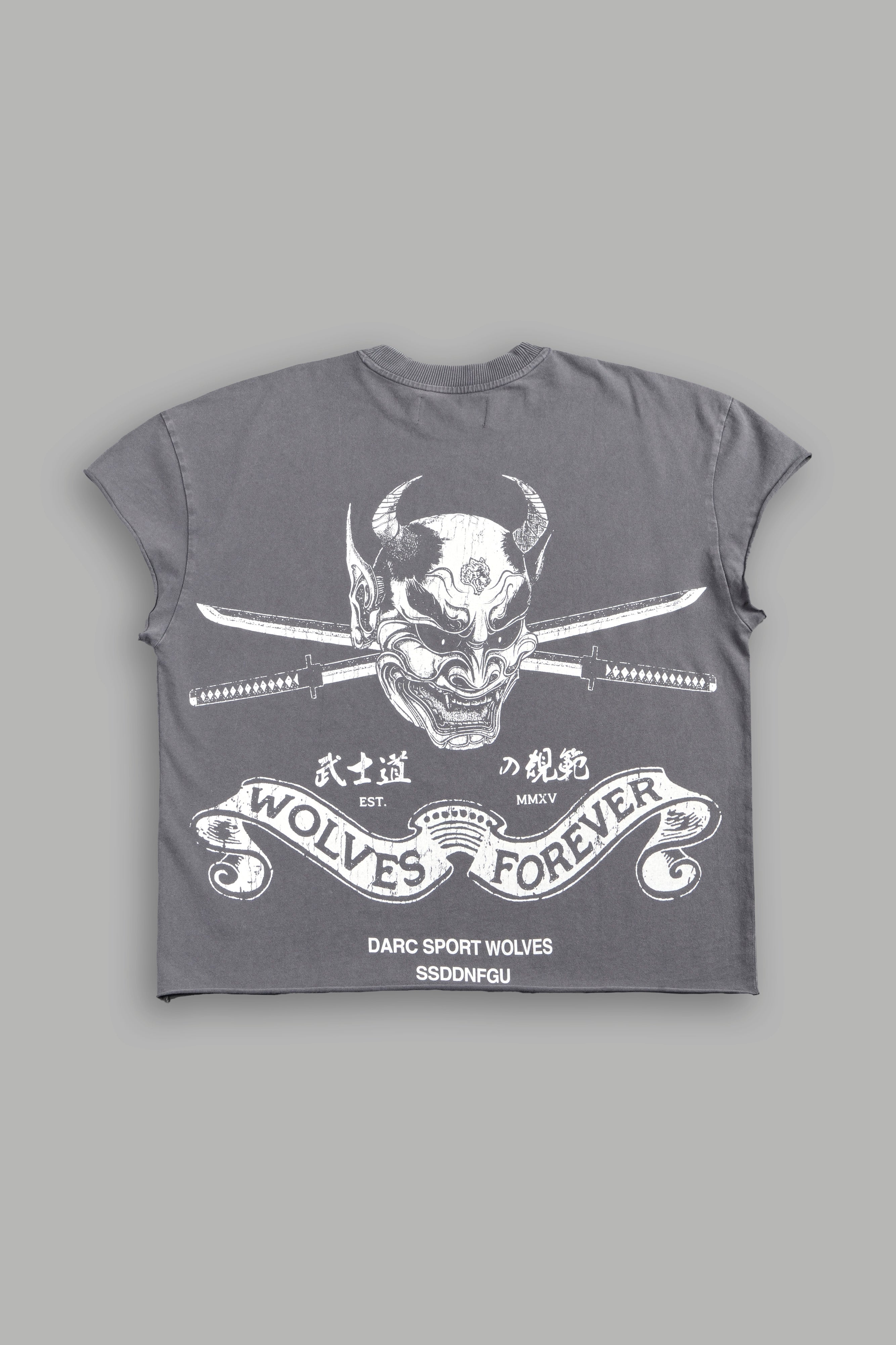 Steel Code Grunge Mid Length Raw Hem Cap Sleeve Tee in Slate Gray — imagem 1