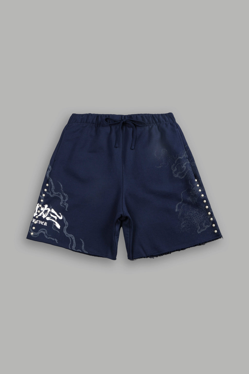 Kokuryu Grunge Oversized Raw Hem Post Lounge Sweat Shorts in Navy — imagem 1