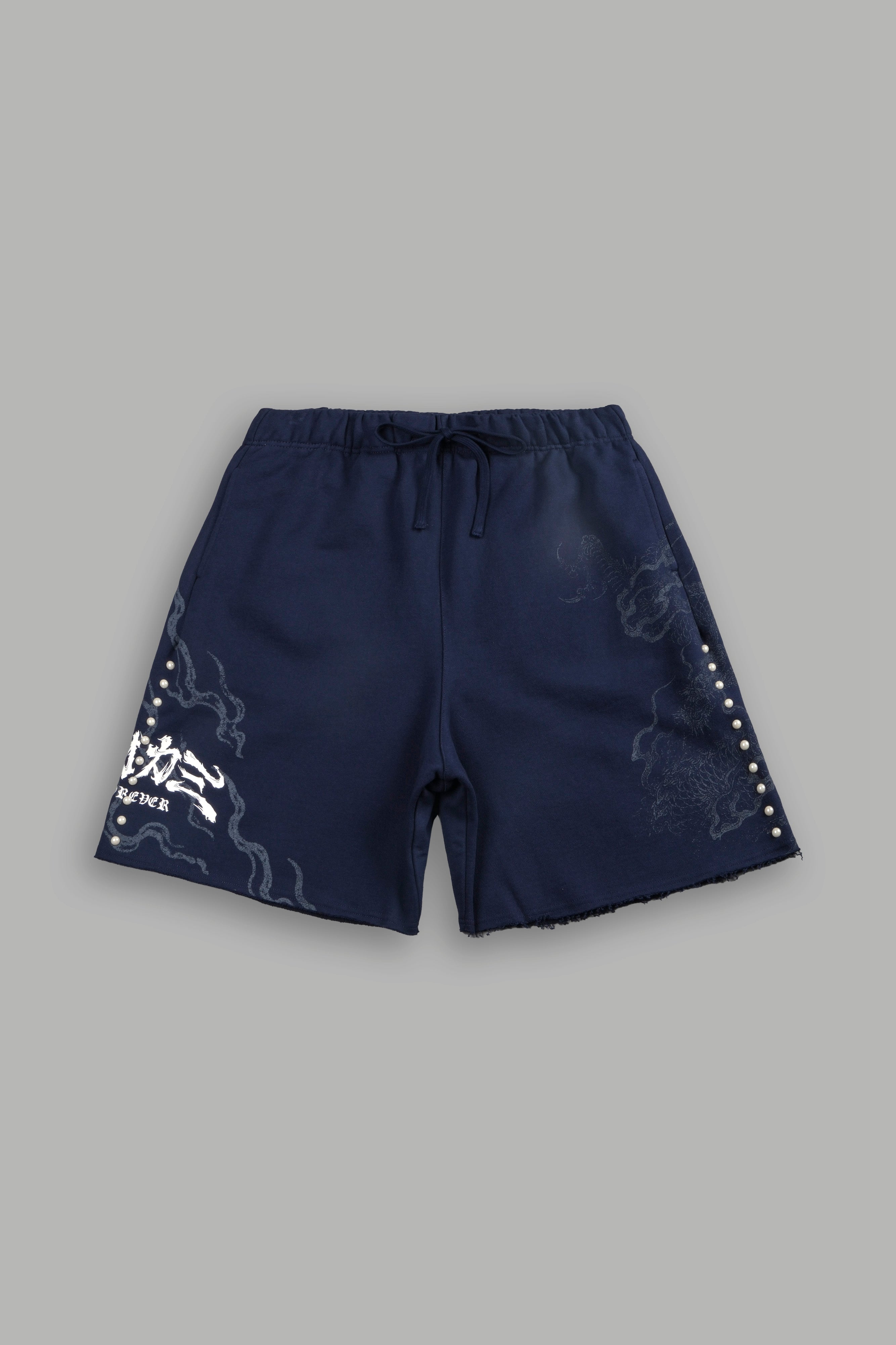 Kokuryu Grunge Oversized Raw Hem Post Lounge Sweat Shorts in Navy — imagem 1