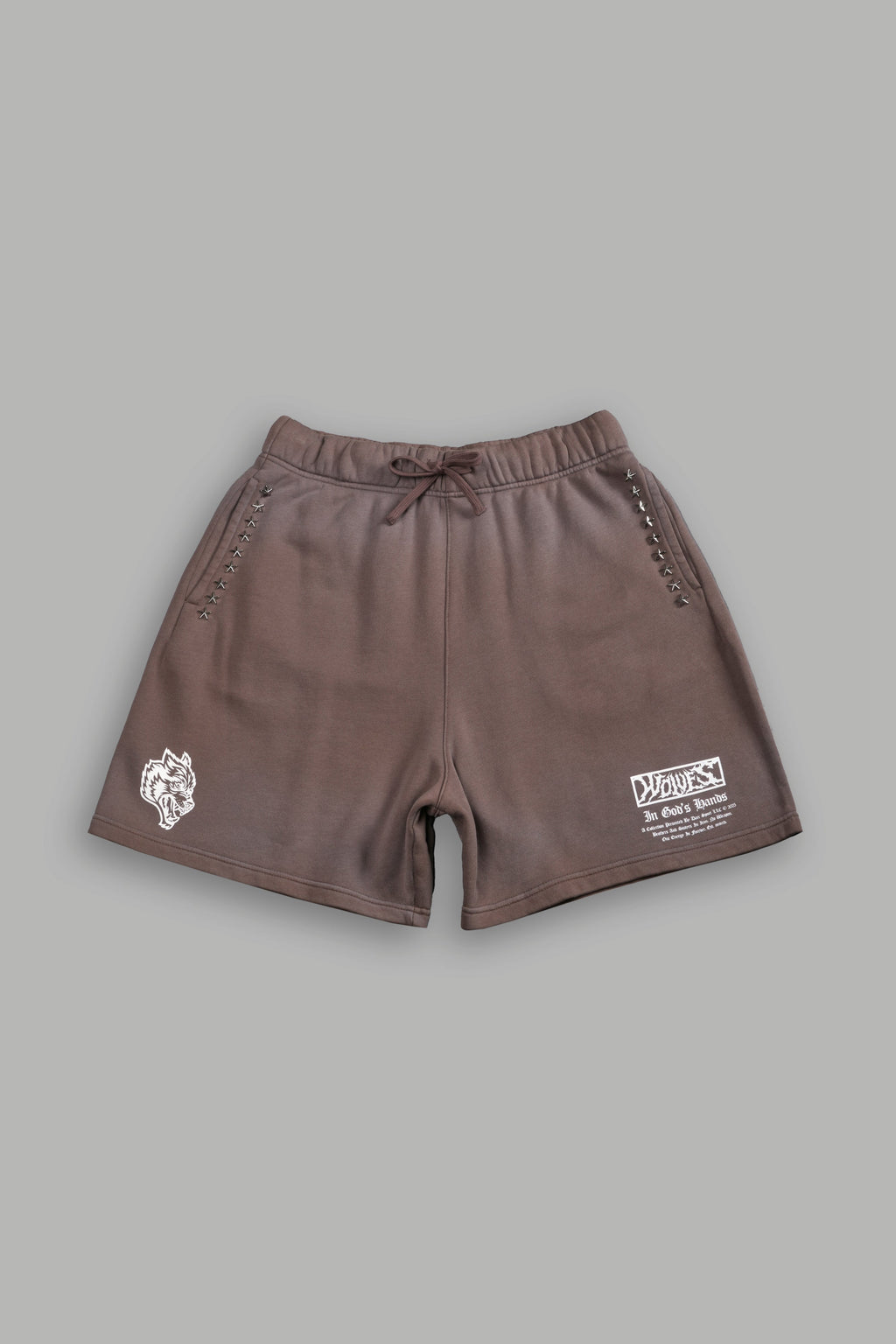Studded Midnight Wolves Oversized Post Lounge Sweat Shorts in Mojave Brown Drift Wash — imagem 1