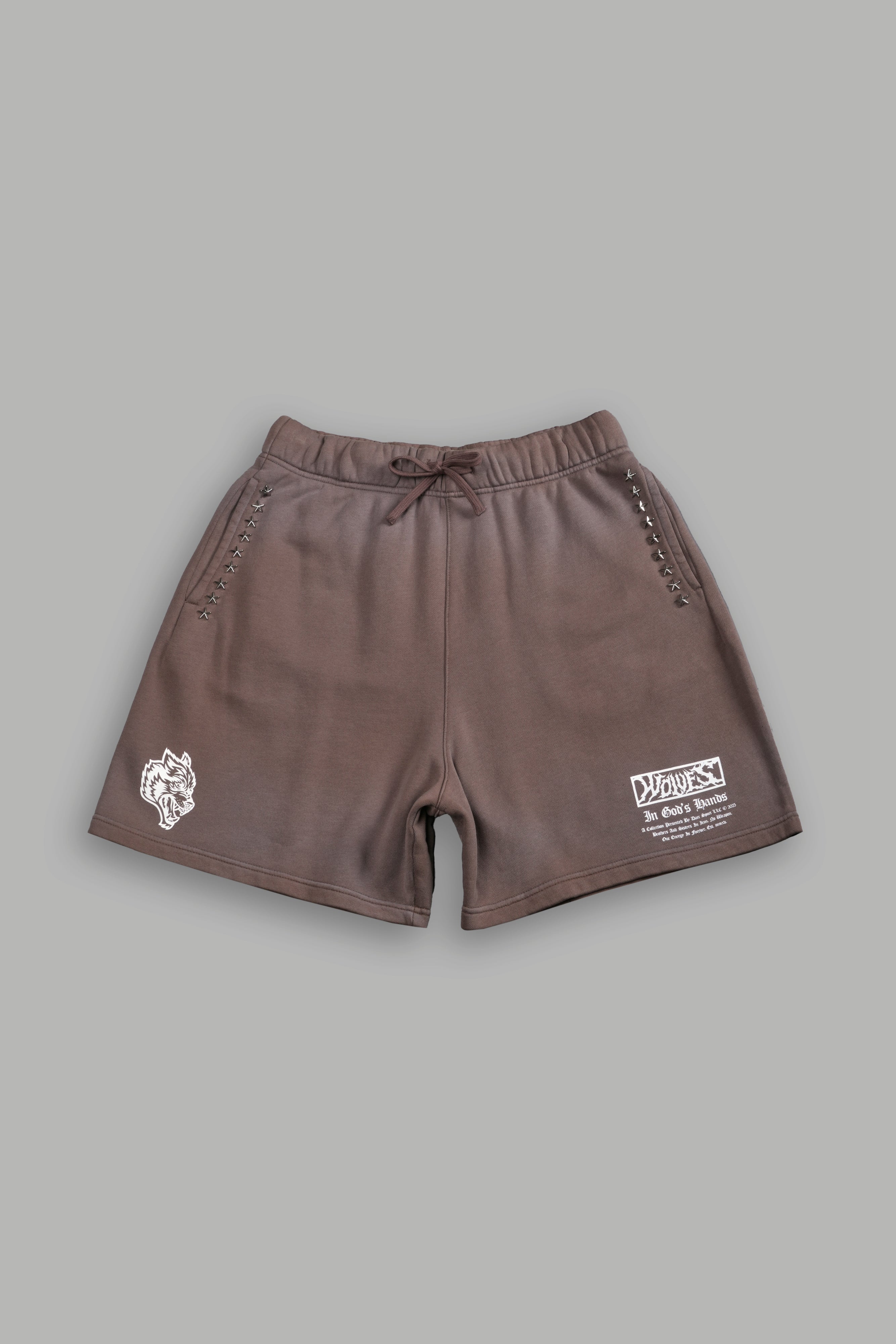 Studded Midnight Wolves Oversized Post Lounge Sweat Shorts in Mojave Brown Drift Wash — imagem 1