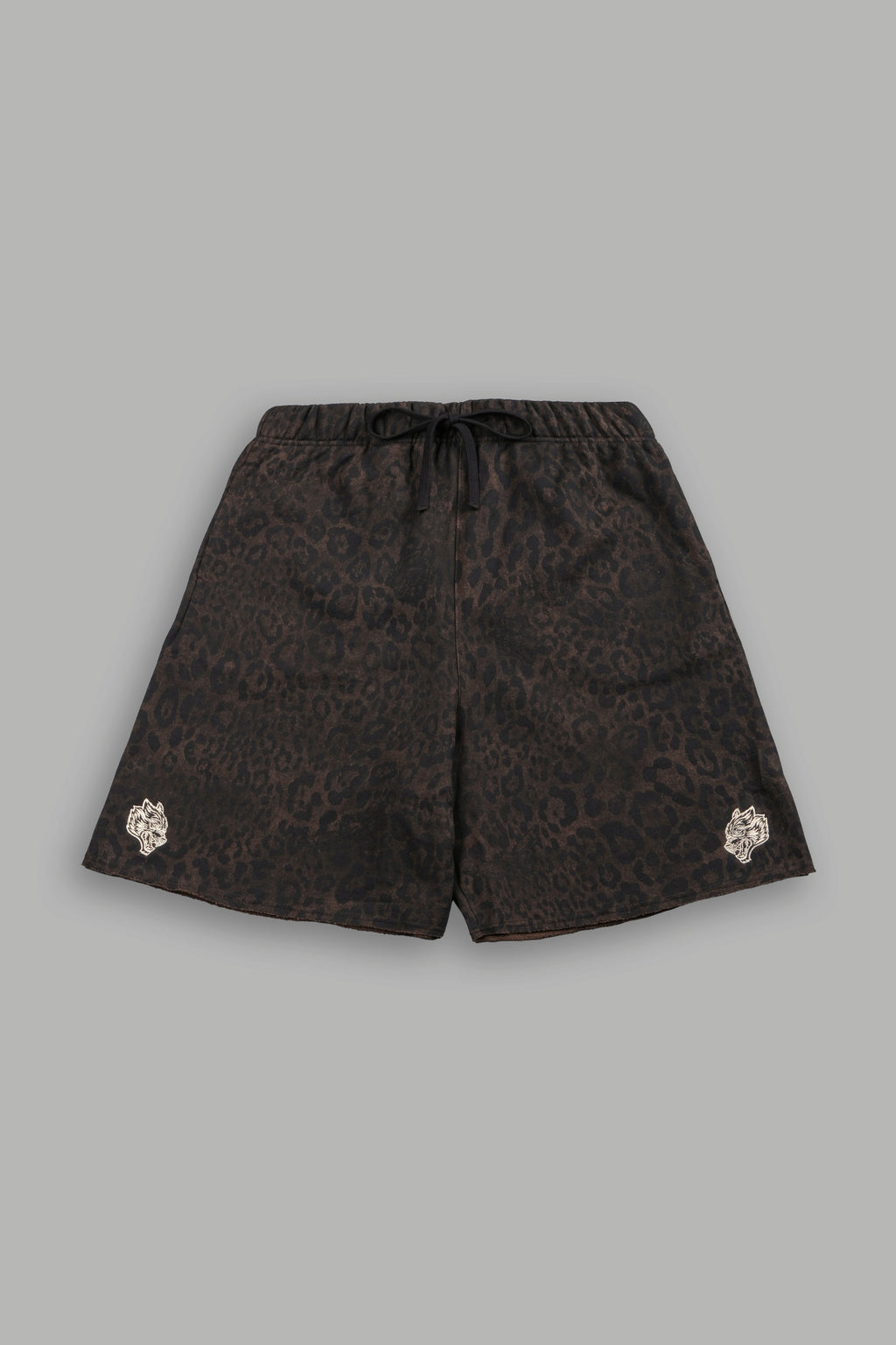 Dual Grunge Oversized Raw Hem Post Lounge Sweat Shorts in Darc Brown Leopard