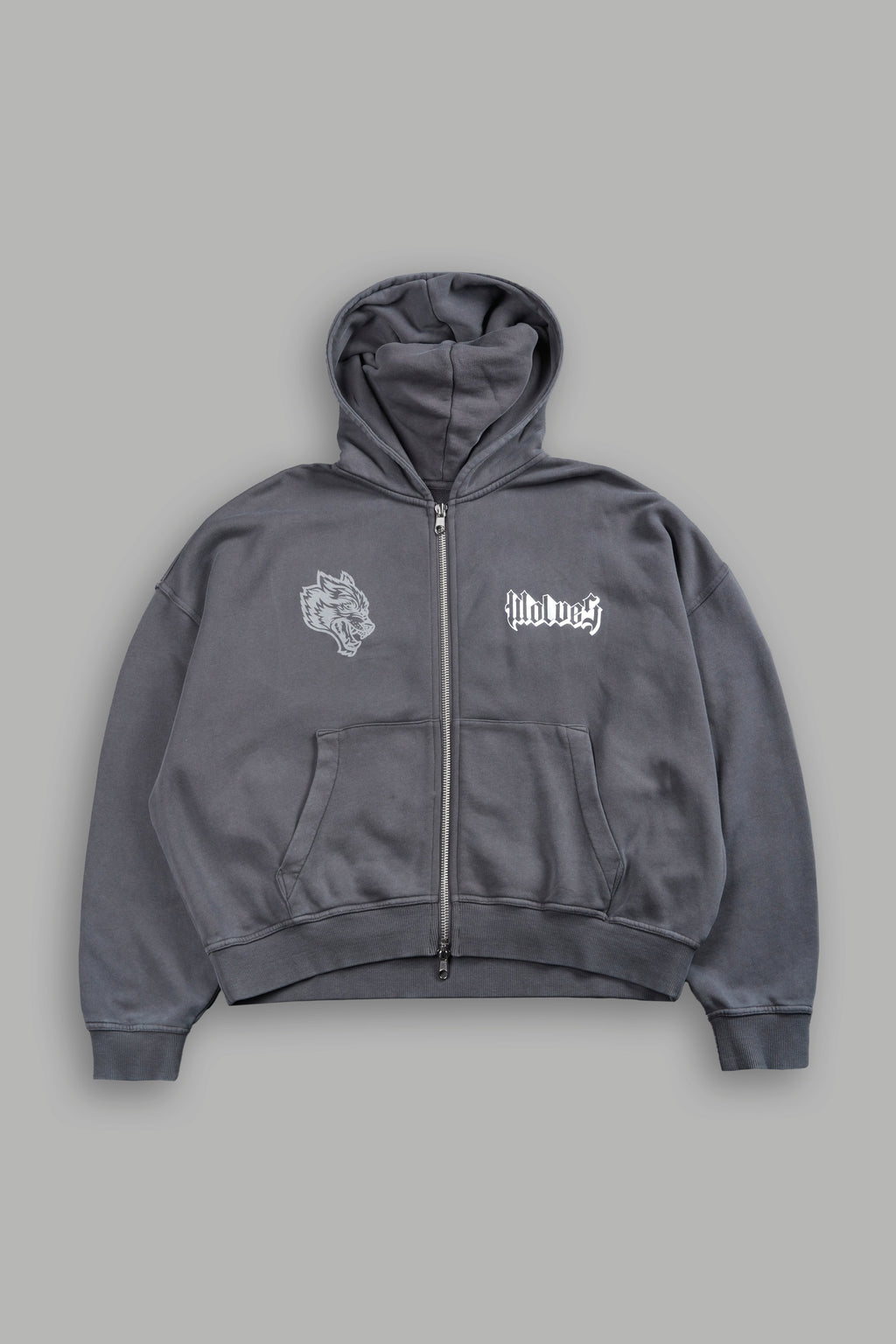 Wlvs Fire Vex Double Zip Hoodie in Slate Gray — imagem 3