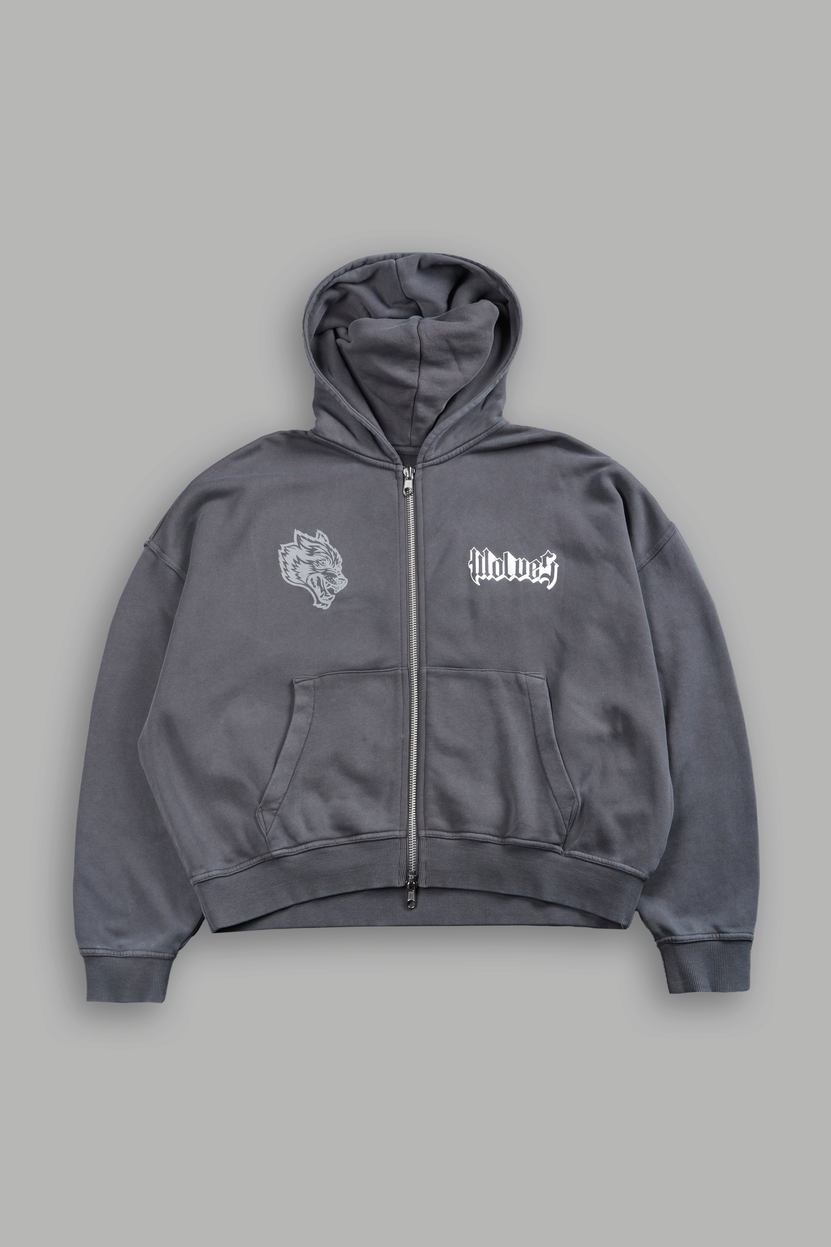 Wlvs Fire Vex Double Zip Hoodie in Slate Gray — imagem 3