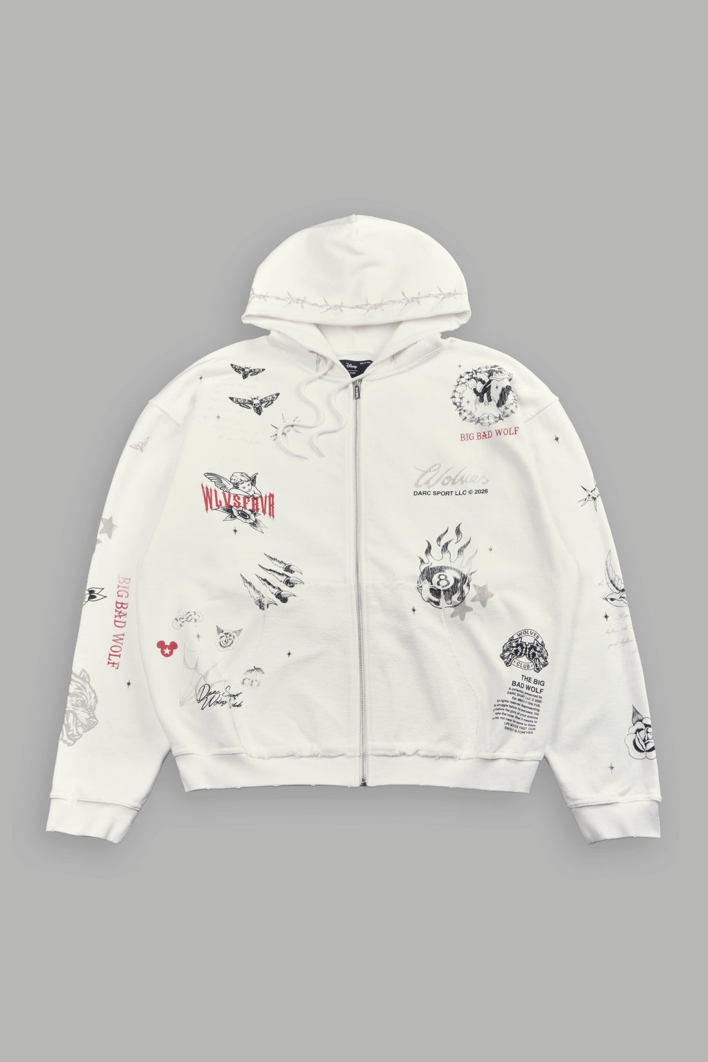 Big Bad Wolves Grunge Moatis Zip Hoodie in Cream