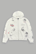 Big Bad Wolves Grunge Moatis Zip Hoodie in Cream