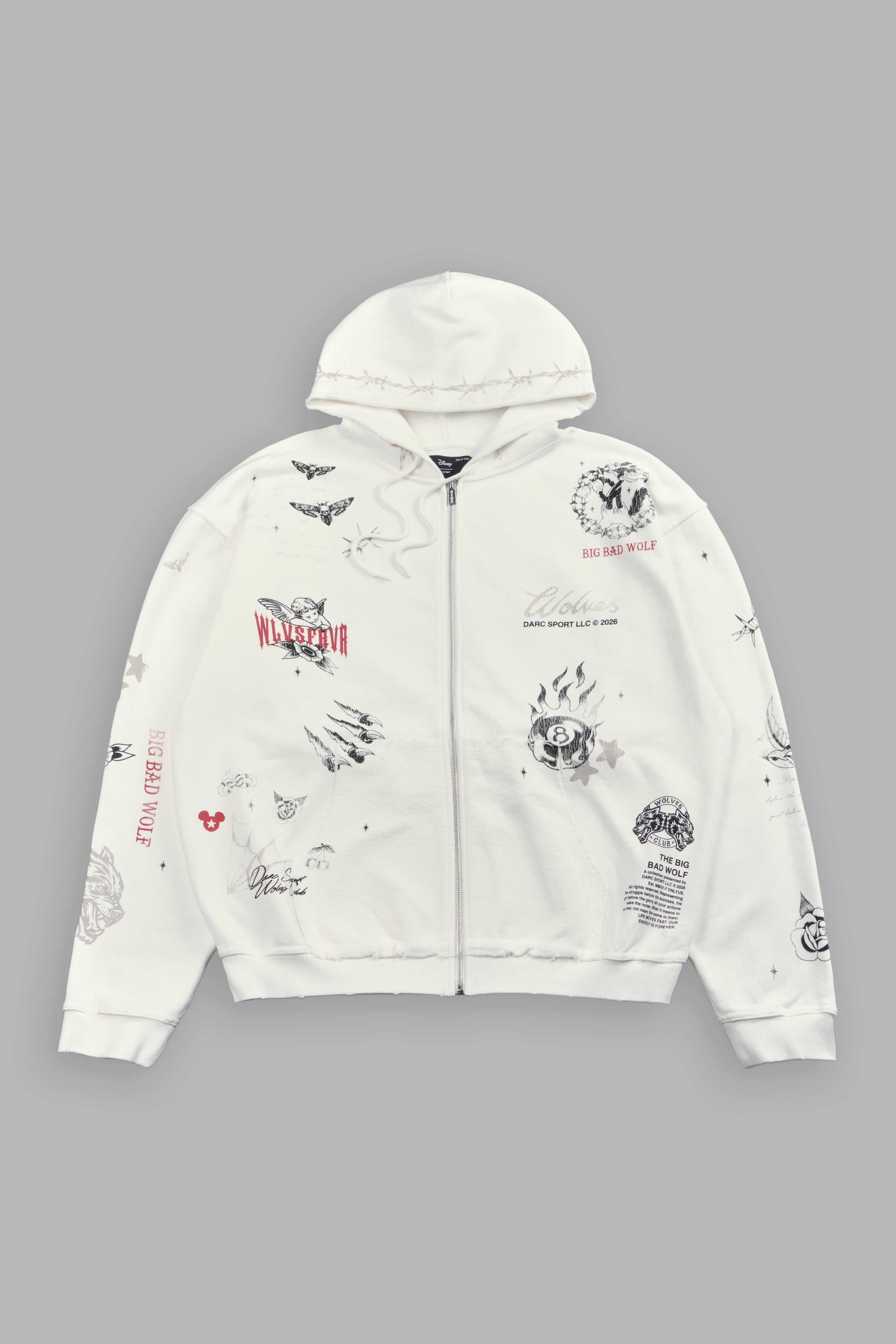 Big Bad Wolves Grunge Moatis Zip Hoodie in Cream