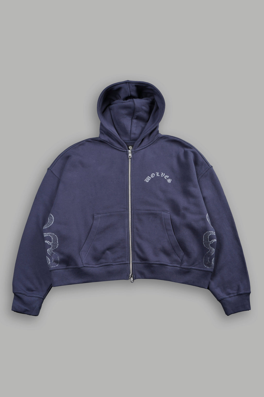 Wolves Never Back Down V2 Vex Double Zip Hoodie in Storm Blue — imagem 3