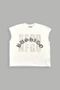 Ssddnfgu Bushido Grunge Cut-Off Mid Length Raw Hem Tee in Cream — imagem 1