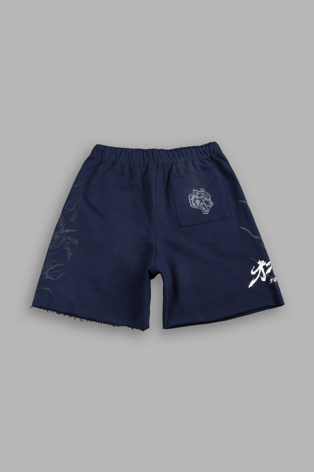 Kokuryu Grunge Oversized Raw Hem Post Lounge Sweat Shorts in Navy — imagem 3