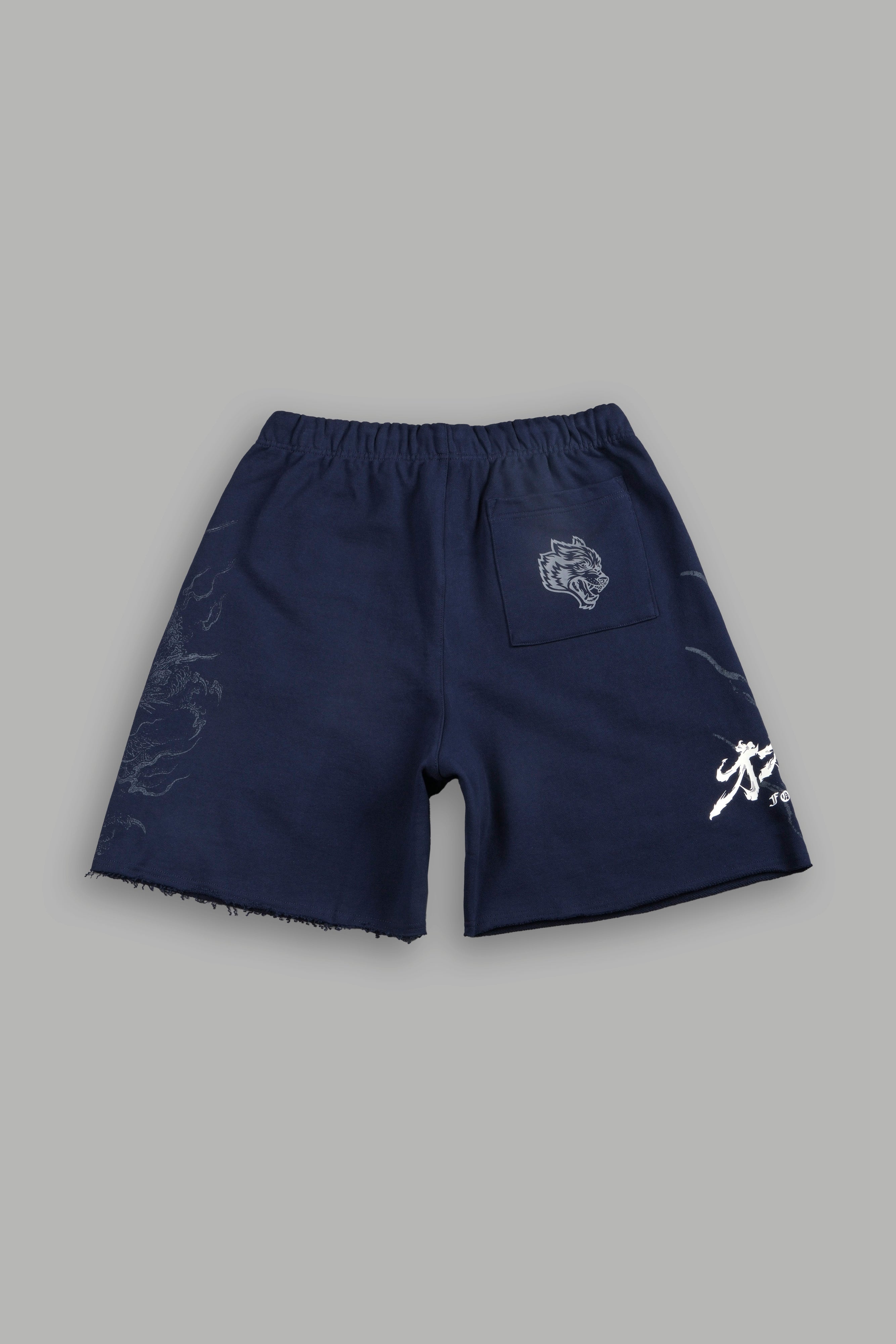 Kokuryu Grunge Oversized Raw Hem Post Lounge Sweat Shorts in Navy — imagem 3
