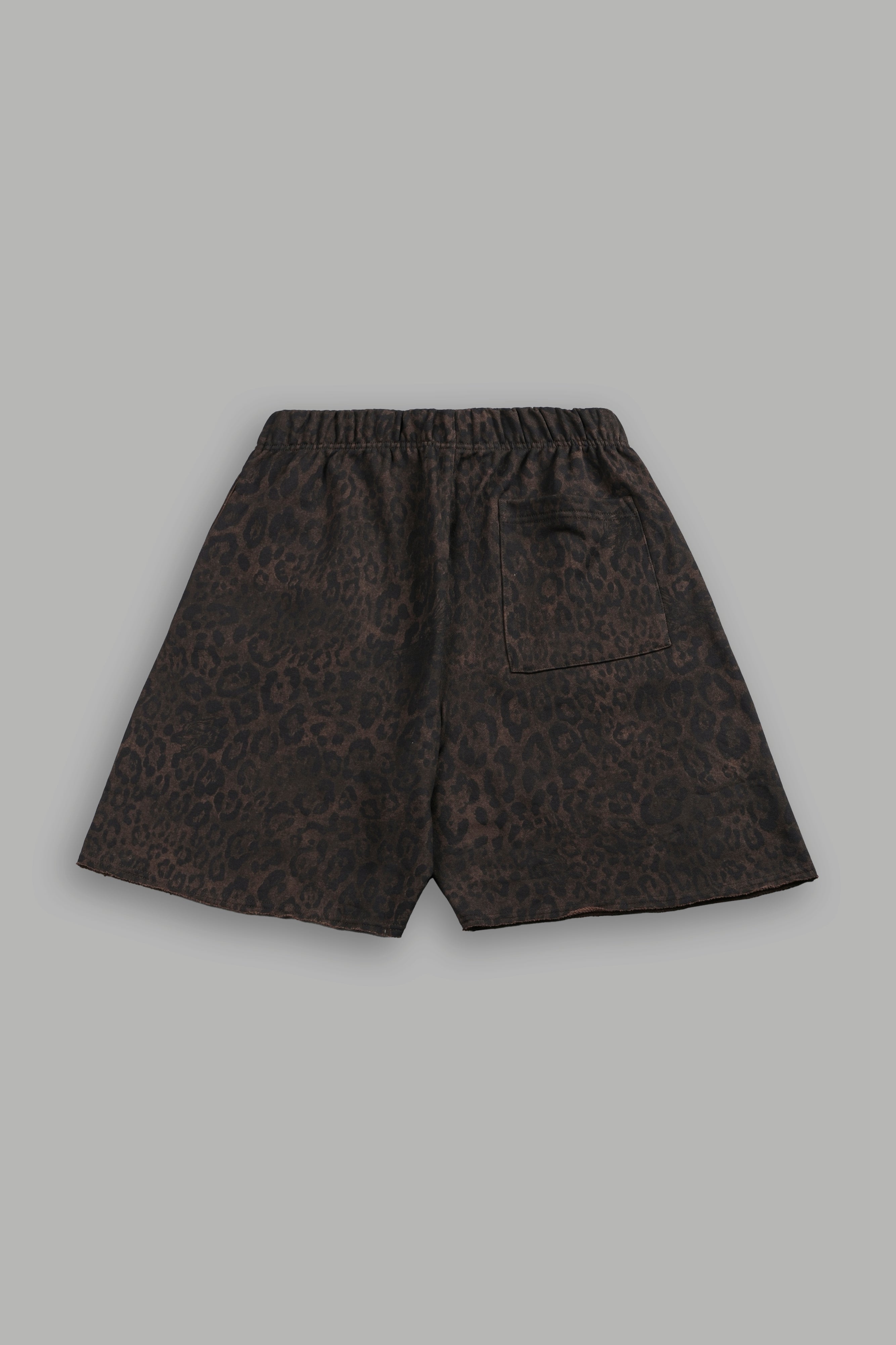 Dual Grunge Oversized Raw Hem Post Lounge Sweat Shorts in Darc Brown Leopard