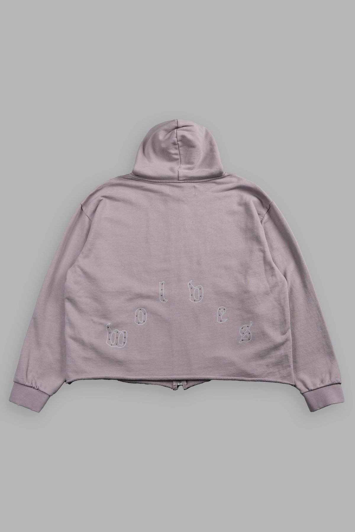 Darc Heaven Distressed Grunge Mid Length Raw Hem Zip Hoodie In Pale Gray