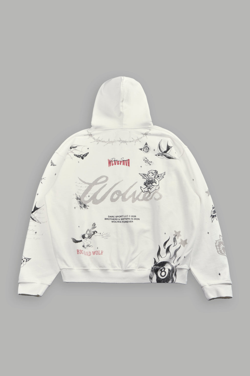 Big Bad Wolves Grunge Moatis Zip Hoodie in Cream