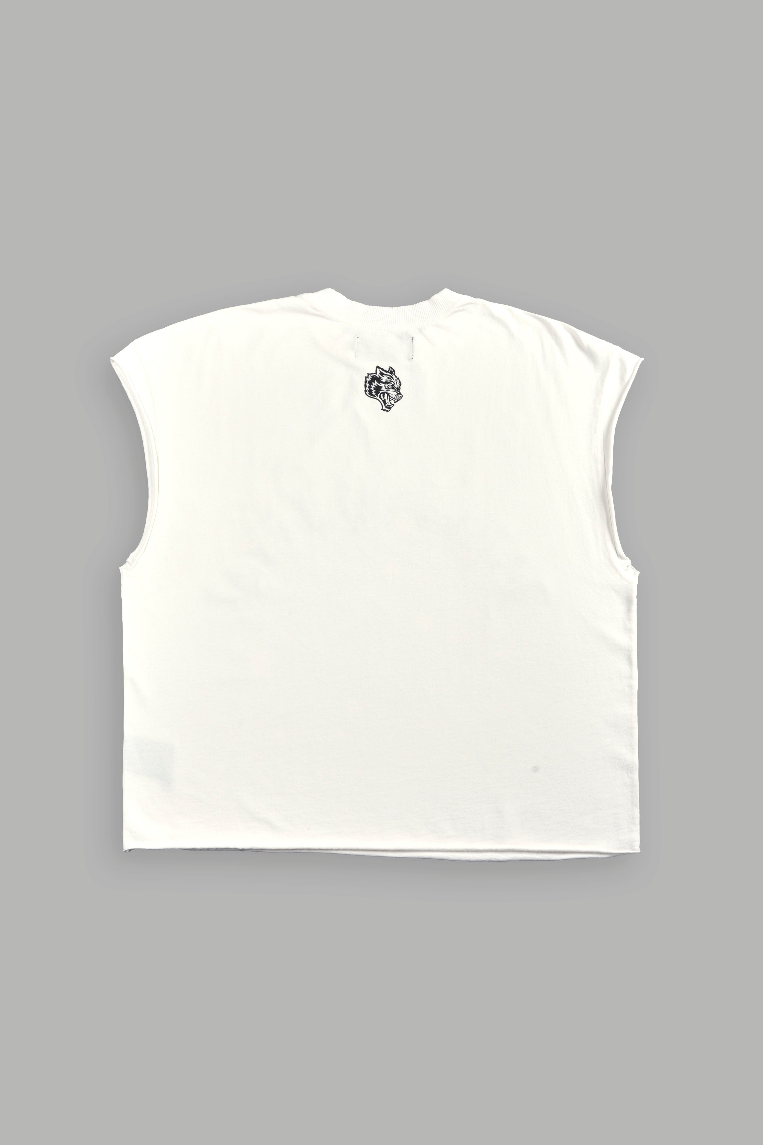 Ssddnfgu Bushido Grunge Cut-Off Mid Length Raw Hem Tee in Cream — imagem 3