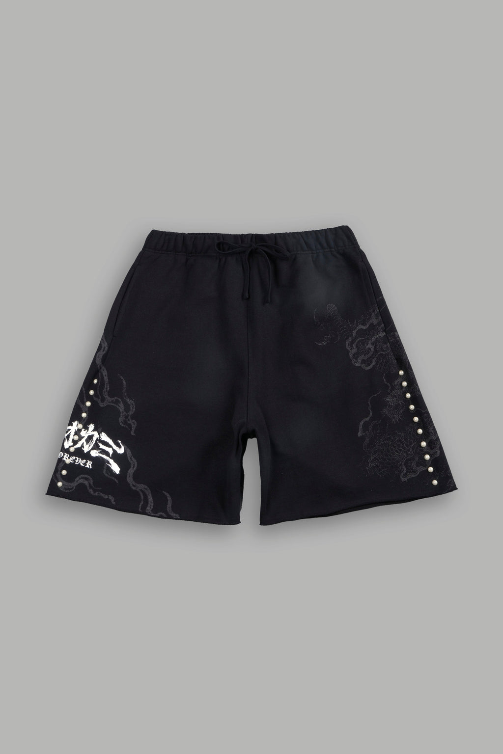 Kokuryu Grunge Oversized Raw Hem Post Lounge Sweat Shorts in Black — imagem 1