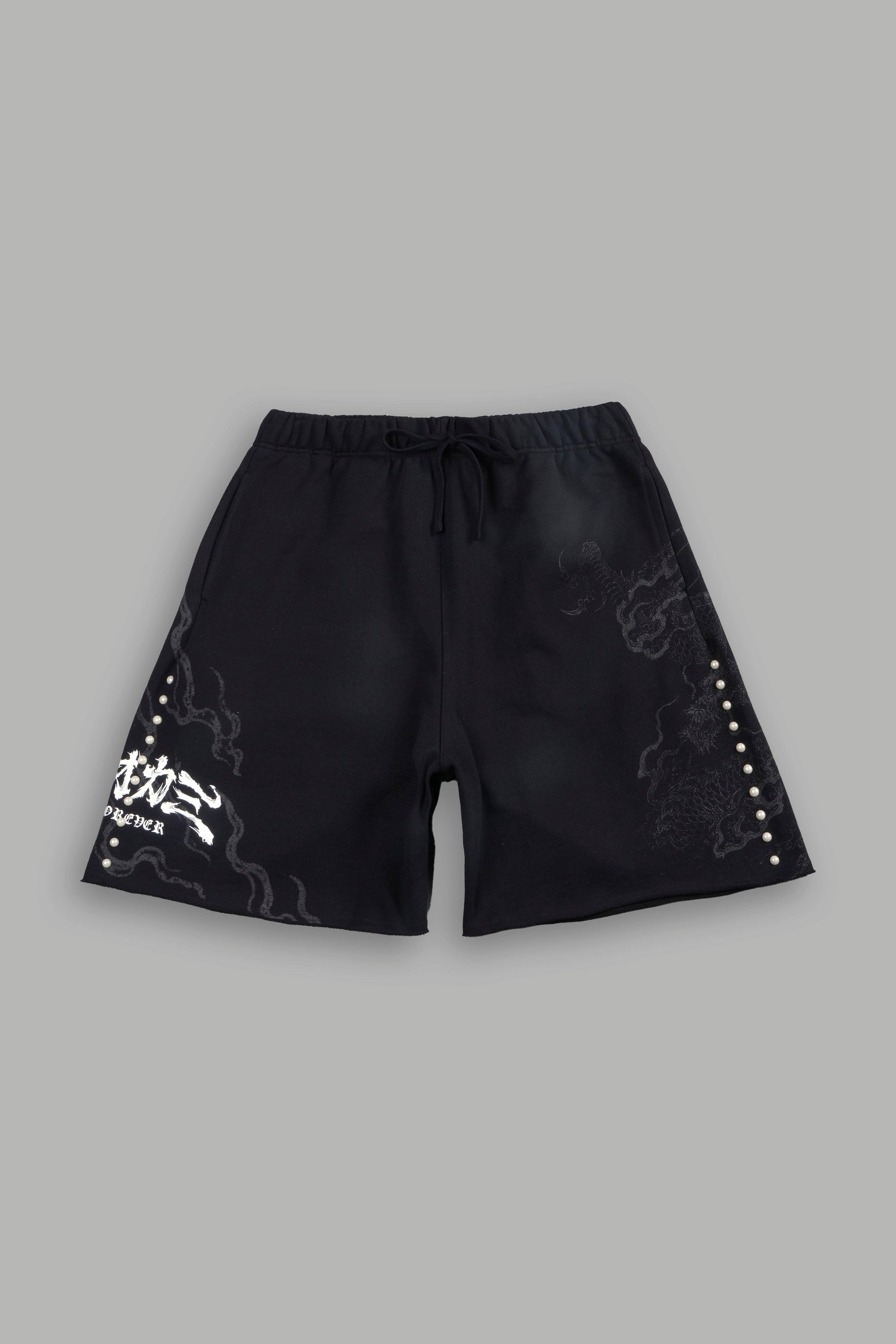 Kokuryu Grunge Oversized Raw Hem Post Lounge Sweat Shorts in Black — imagem 1