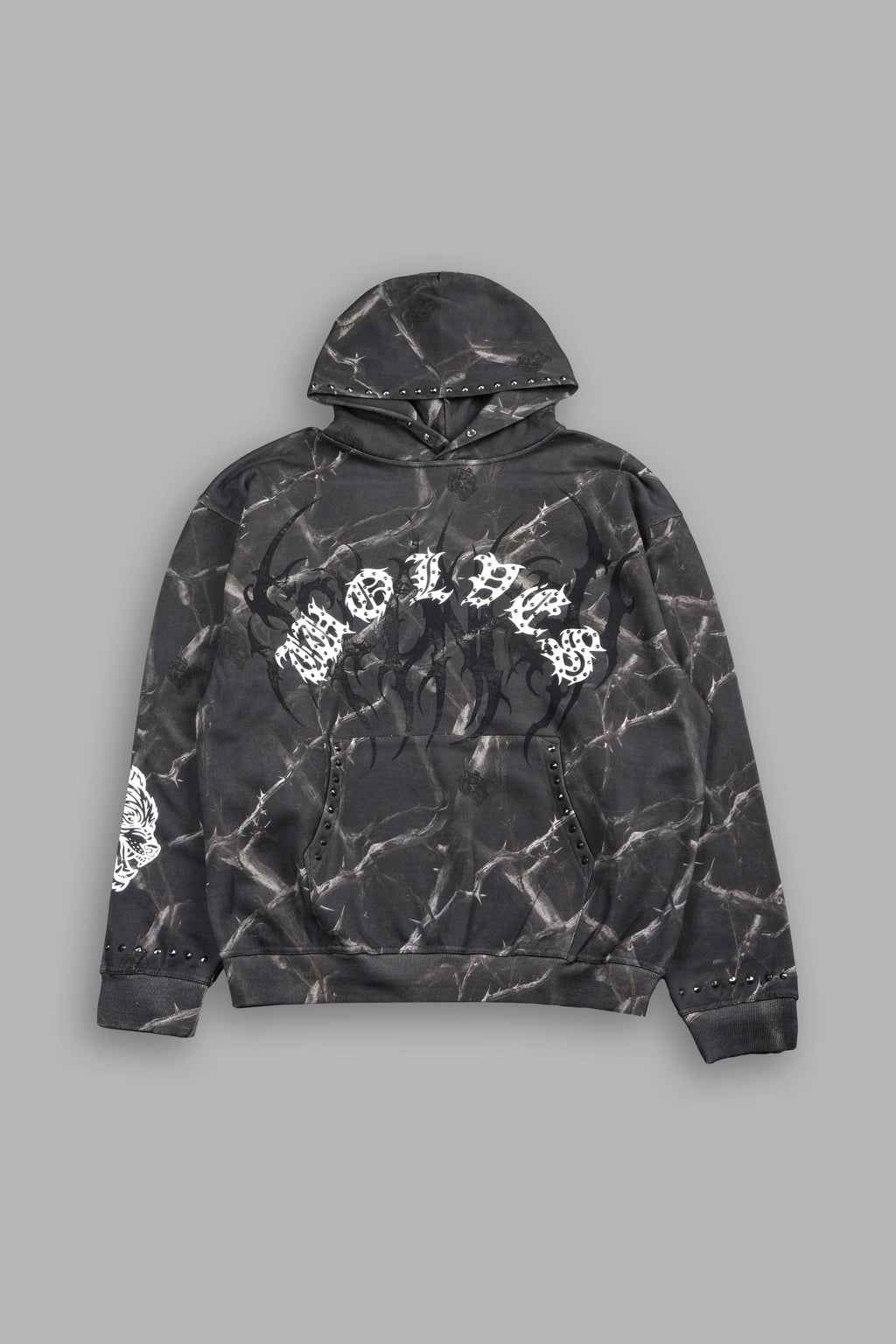 Studded Mantra Pierce Hoodie In Darc Thorns