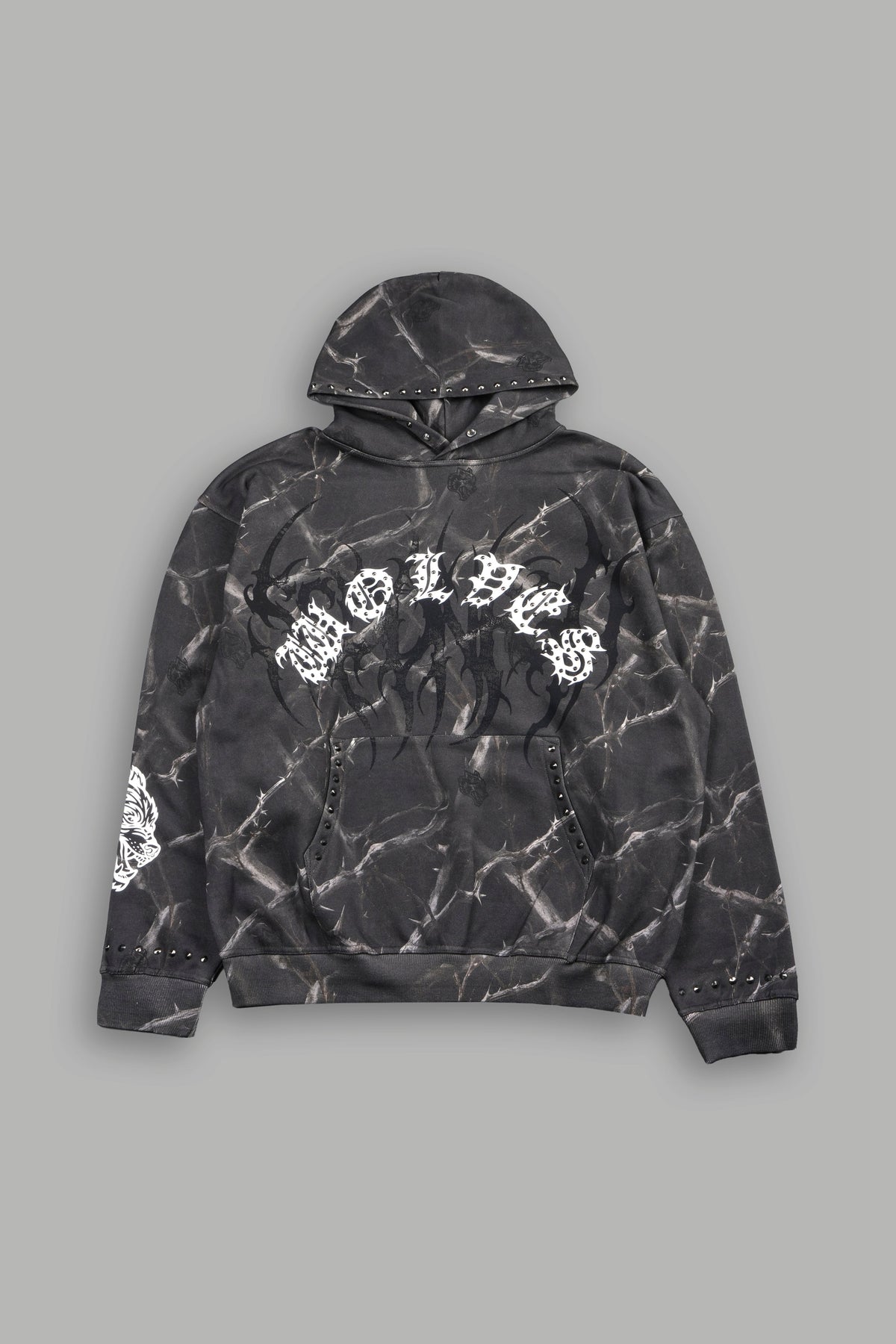 Studded Mantra Pierce Hoodie In Darc Thorns