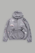 Big Bad Wolves Grunge Moatis Zip Hoodie in Dove Gray Drift Wash