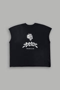 Okami Bushido Grunge Cut-Off Mid Length Raw Hem Tee in Black Sun Fade — imagem 1