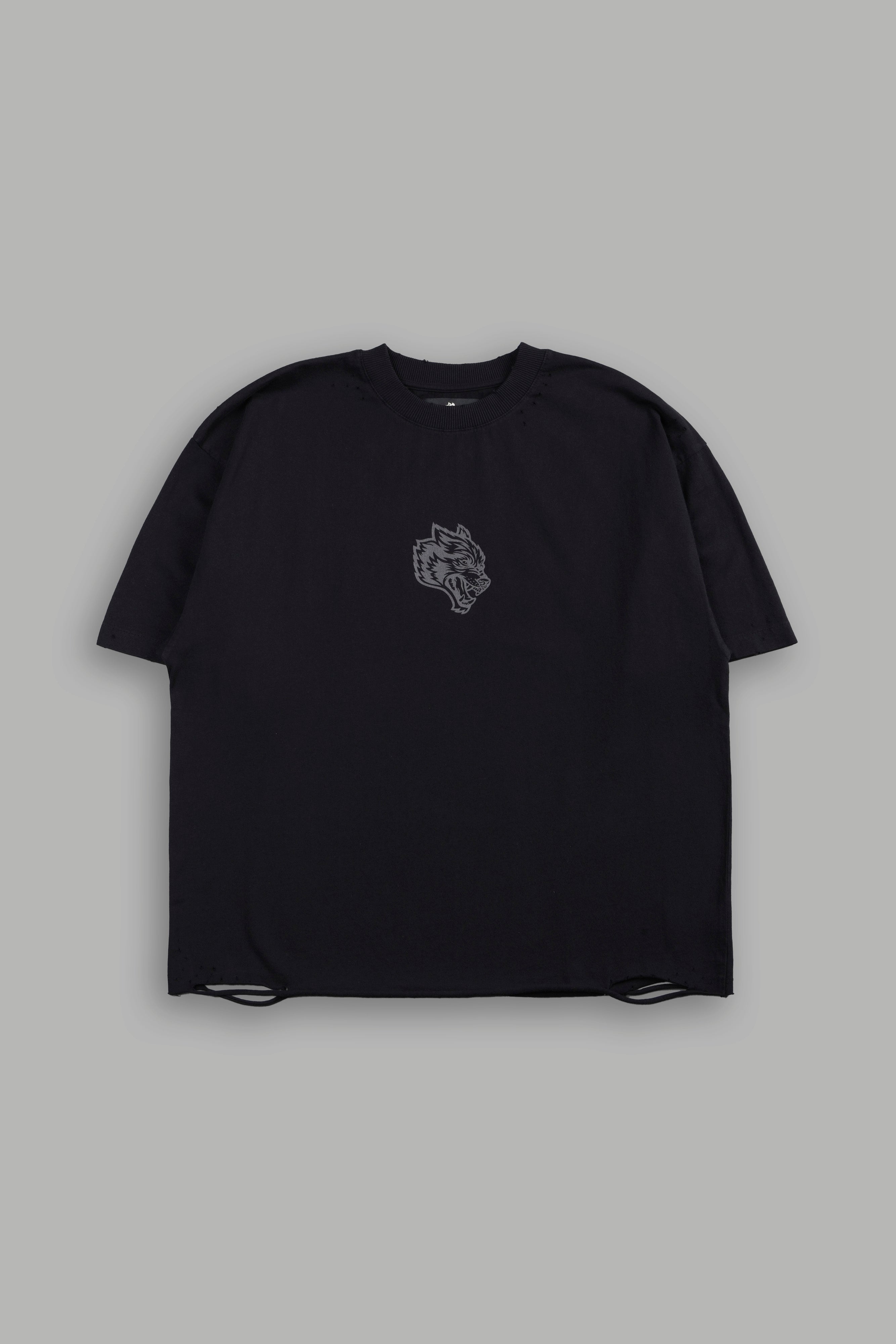 Wolves Oni Cherub Distressed Grunge Unisex Tee in Black — imagem 2