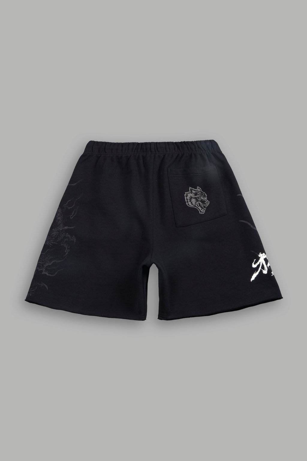 Kokuryu Grunge Oversized Raw Hem Post Lounge Sweat Shorts in Black — imagem 2