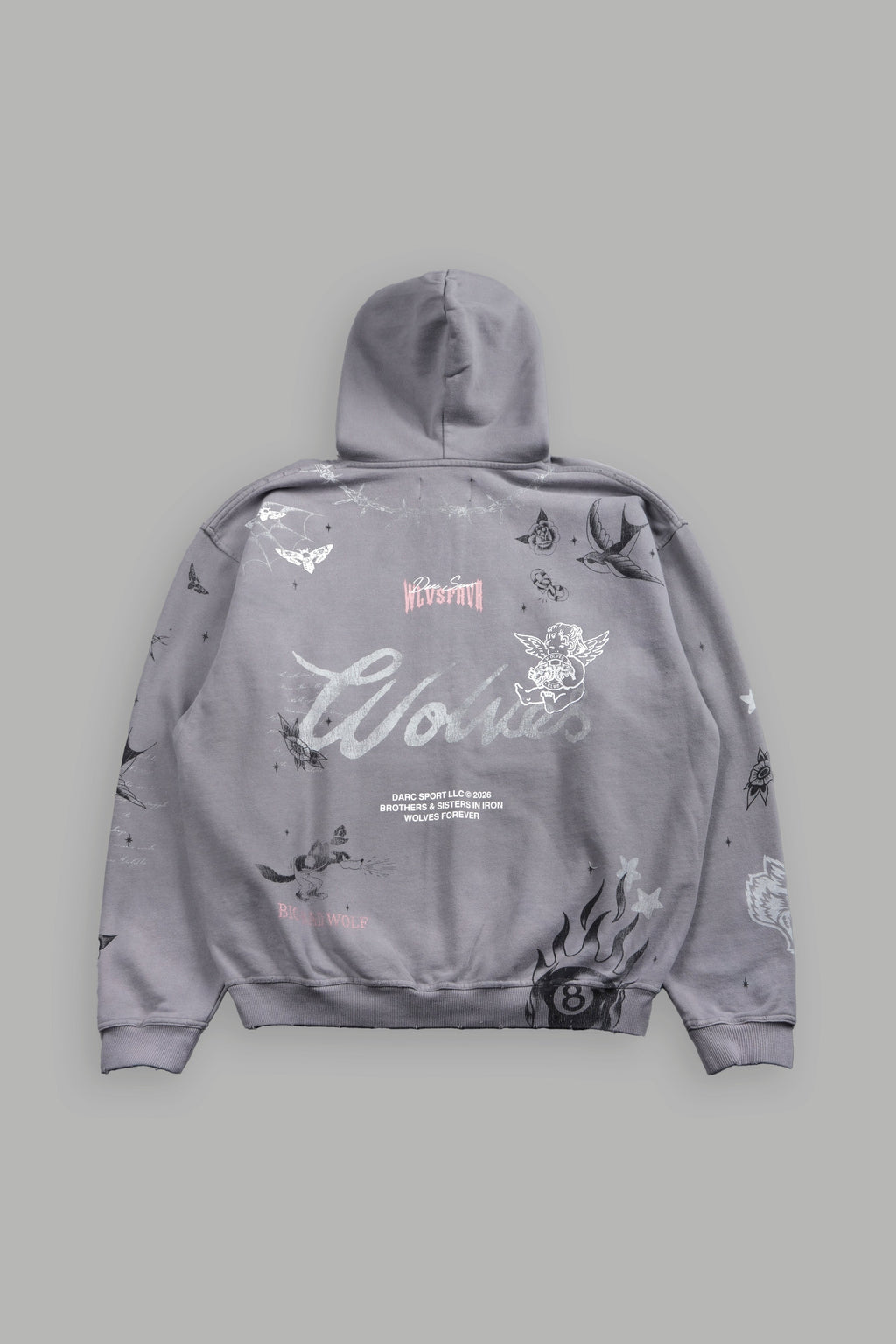Big Bad Wolves Grunge Moatis Zip Hoodie in Dove Gray Drift Wash