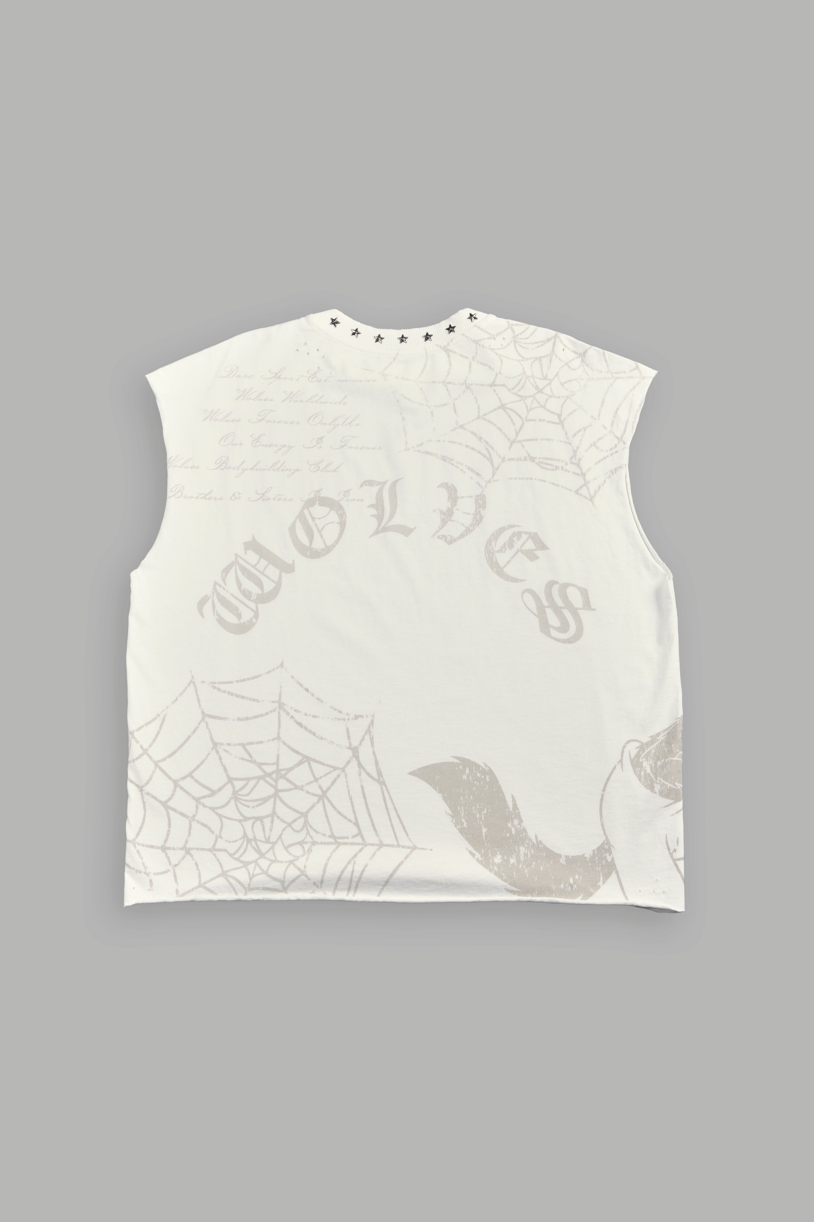 Big & Bad Distressed Grunge Mid Length Raw Hem Muscle Tee in Cream