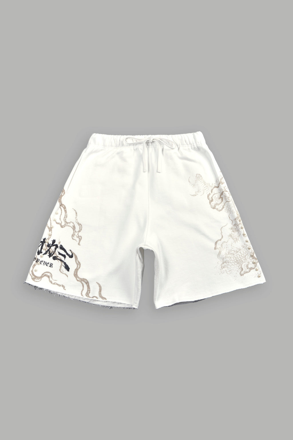 Kokuryu Grunge Oversized Raw Hem Post Lounge Sweat Shorts in Cream — imagem 1