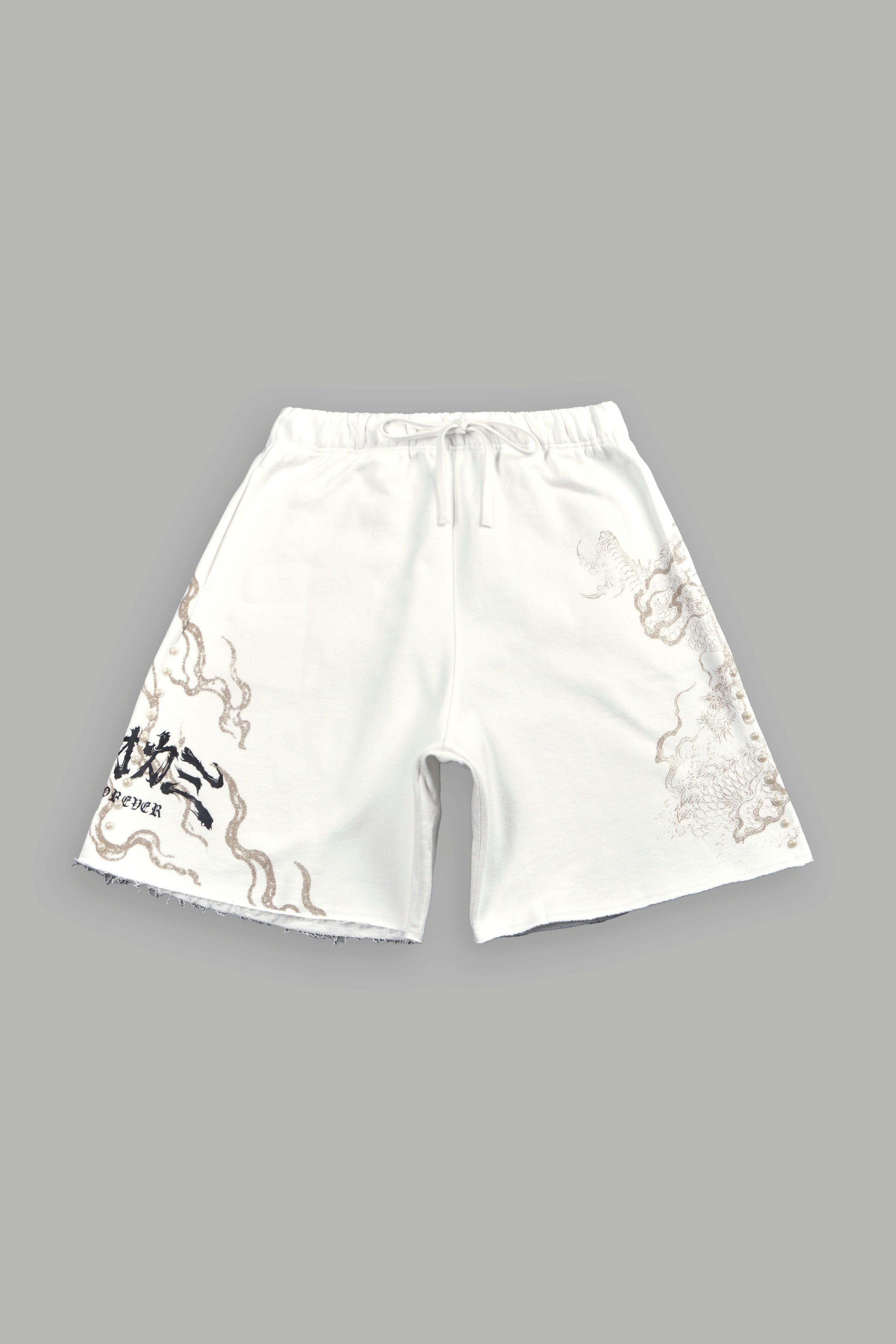 Kokuryu Grunge Oversized Raw Hem Post Lounge Sweat Shorts in Cream — imagem 1