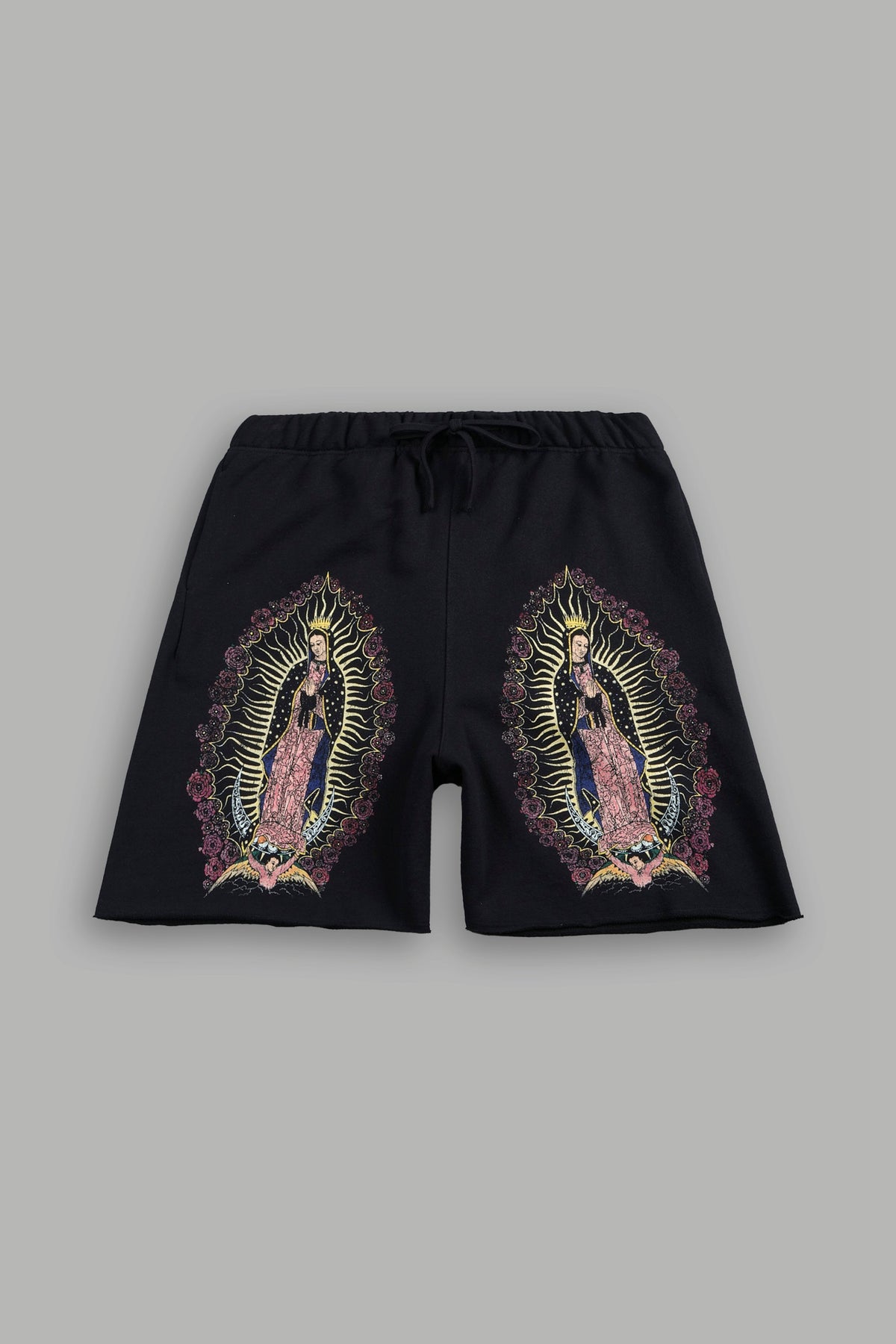 Dama De Las Rosas Grunge Oversized Raw Hem Post Lounge Sweat Shorts In Black