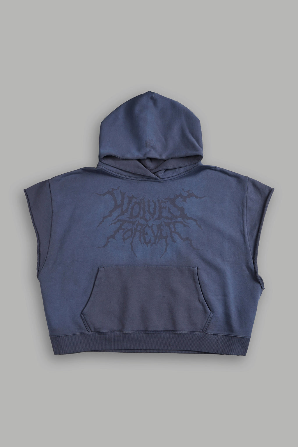 Forged From Iron Grunge Gage Cap Sleeve Hoodie in Midnight Blue Horizon Sun Fade — imagem 1