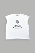 Okami Bushido Grunge Cut-Off Mid Length Raw Hem Tee in White — imagem 1