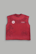 Big & Bad Distressed Grunge Mid Length Raw Hem Muscle Tee in Carmine Red Drift Wash