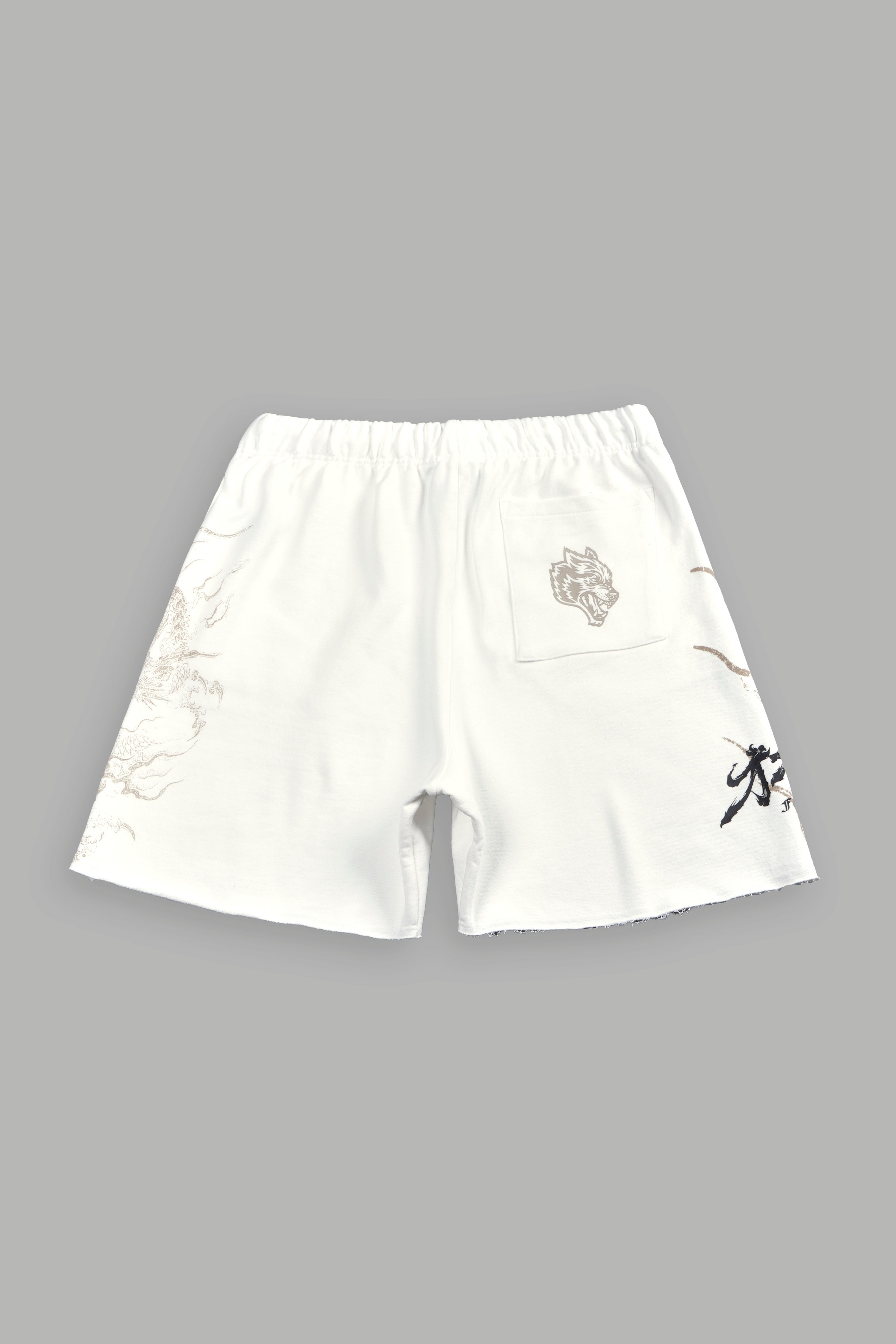 Kokuryu Grunge Oversized Raw Hem Post Lounge Sweat Shorts in Cream — imagem 3