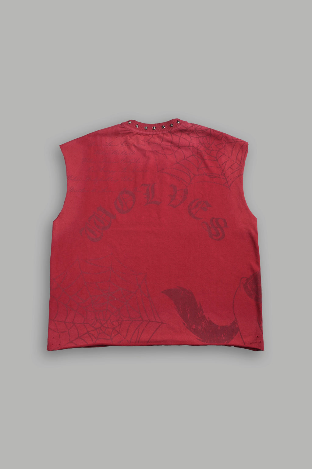 Big & Bad Distressed Grunge Mid Length Raw Hem Muscle Tee in Carmine Red Drift Wash