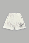 Wolves Club Cherub Inferno Grunge Oversized Raw Hem Post Lounge Sweat Shorts in Cream