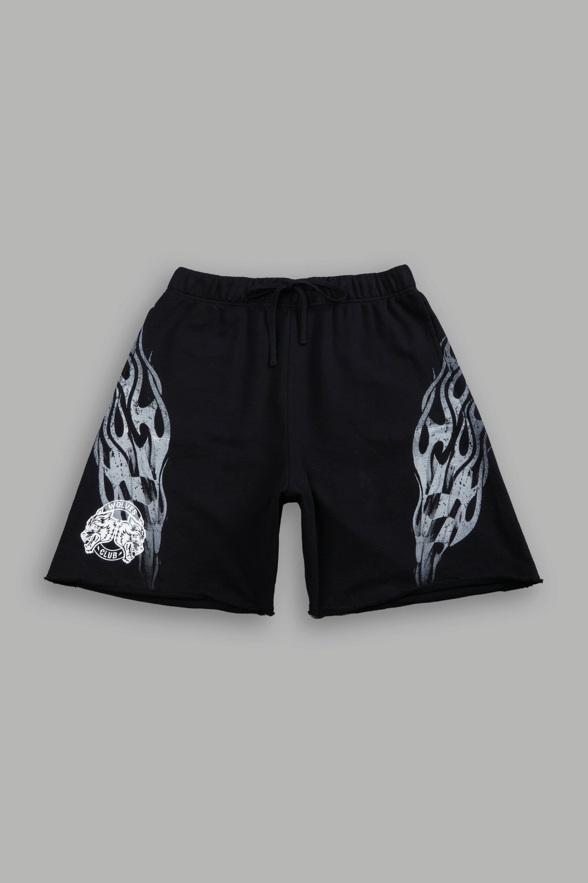 Race Inferno Grunge Oversized Raw Hem Post Lounge Sweat Shorts in Black - imagem 1