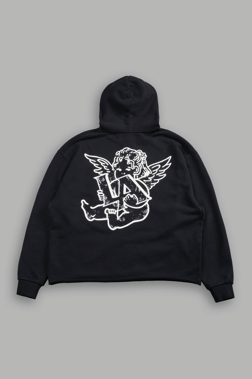 Los Cherub Distressed Grunge Mid Length Raw Hem Zip Hoodie in Black — imagem 1