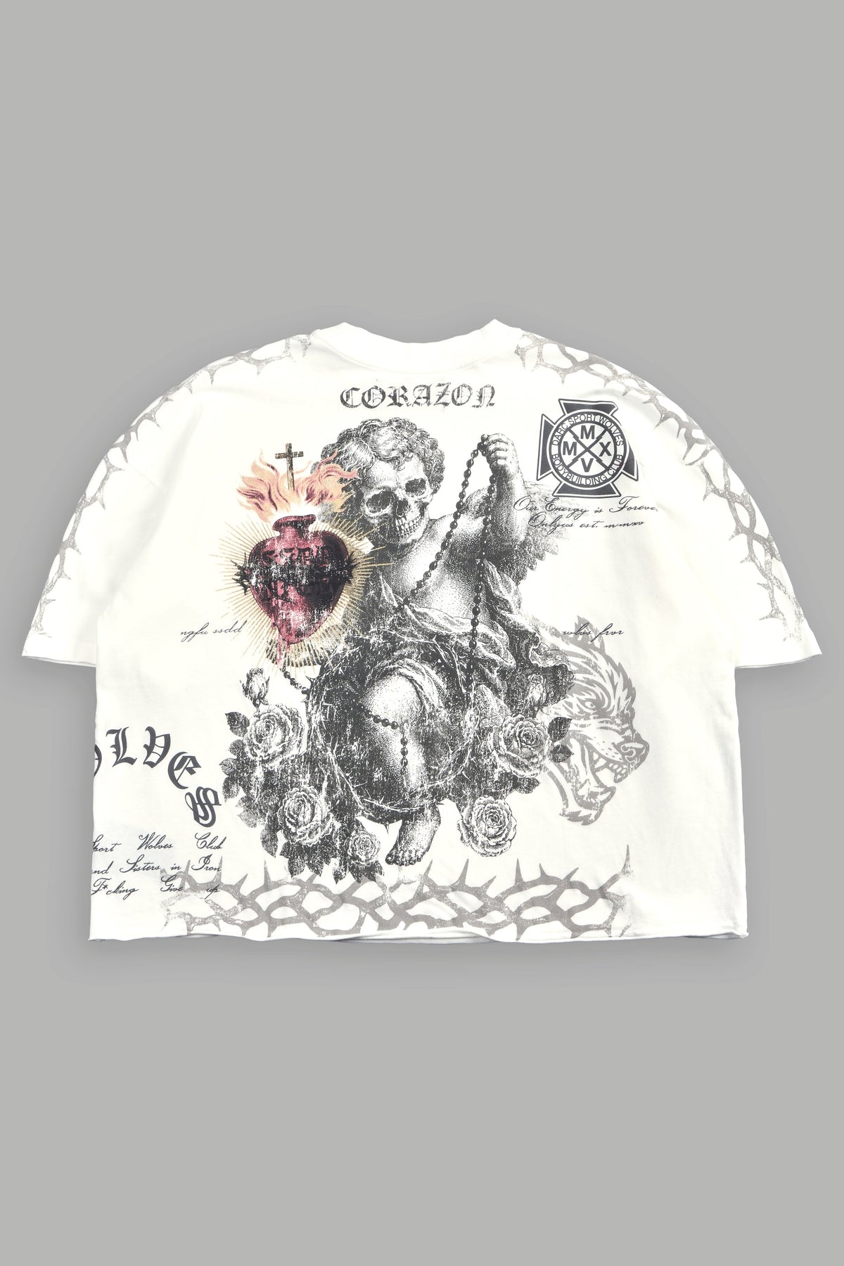 Angelito Muerto Premium Raw Hem Box Cut Tee In Cream