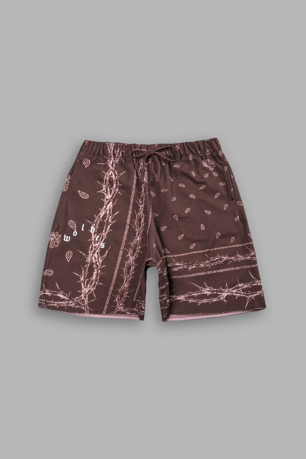 Wolves Pyramid Grunge Oversized Raw Hem Post Lounge Sweat Shorts in Desert Dust Thorn Paisley — imagem 1