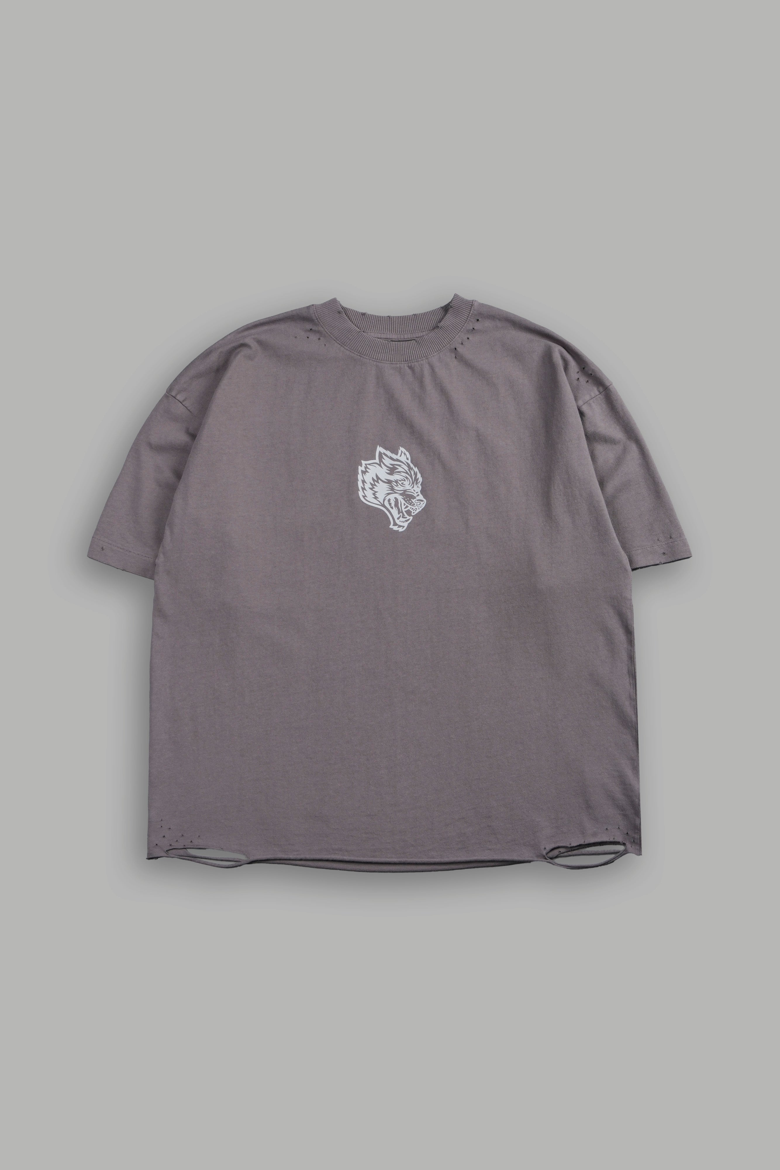 Wolves Oni Cherub Distressed Grunge Unisex Tee in Slate Gray — imagem 3