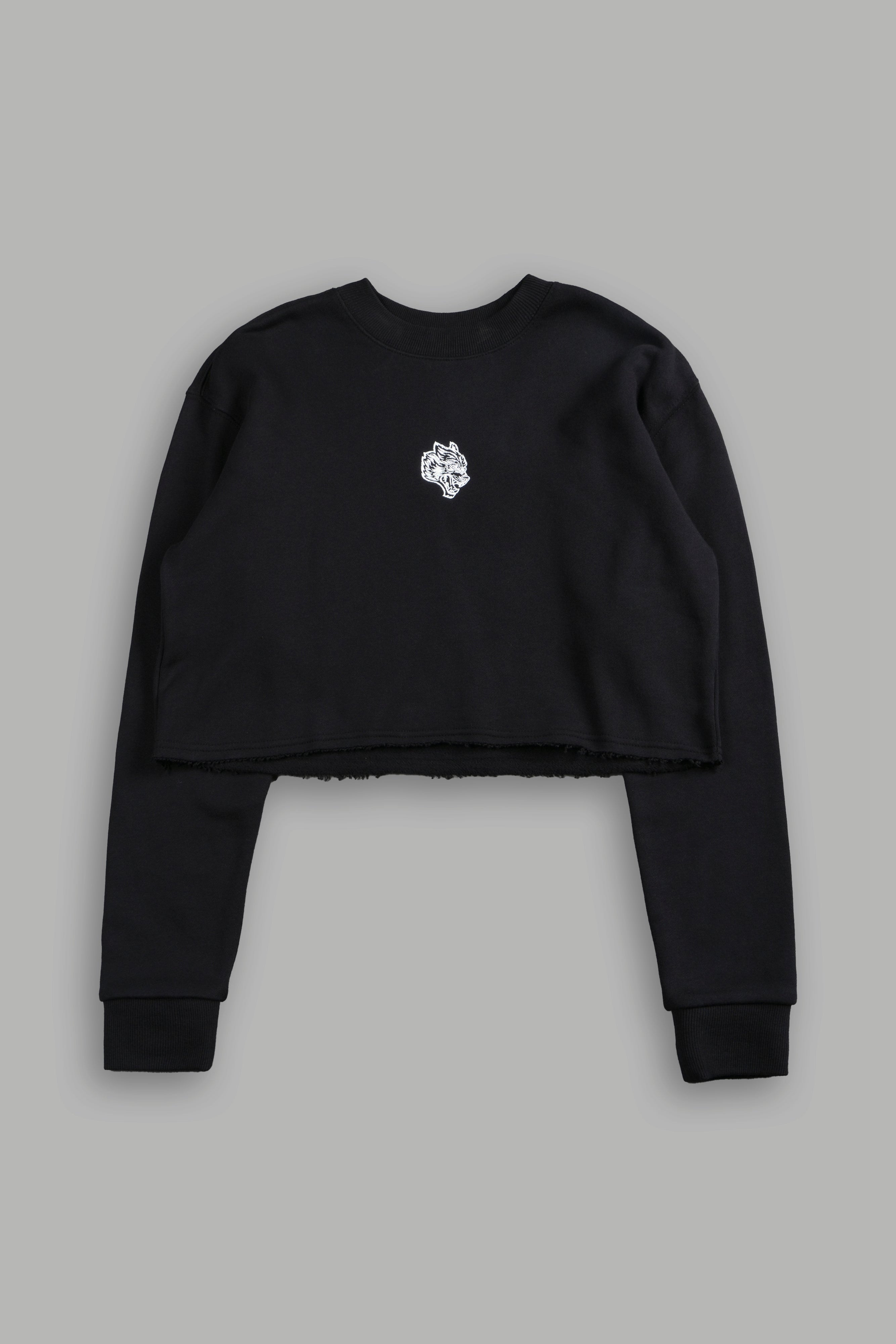 Wolf Head Cropped Crewneck in Black