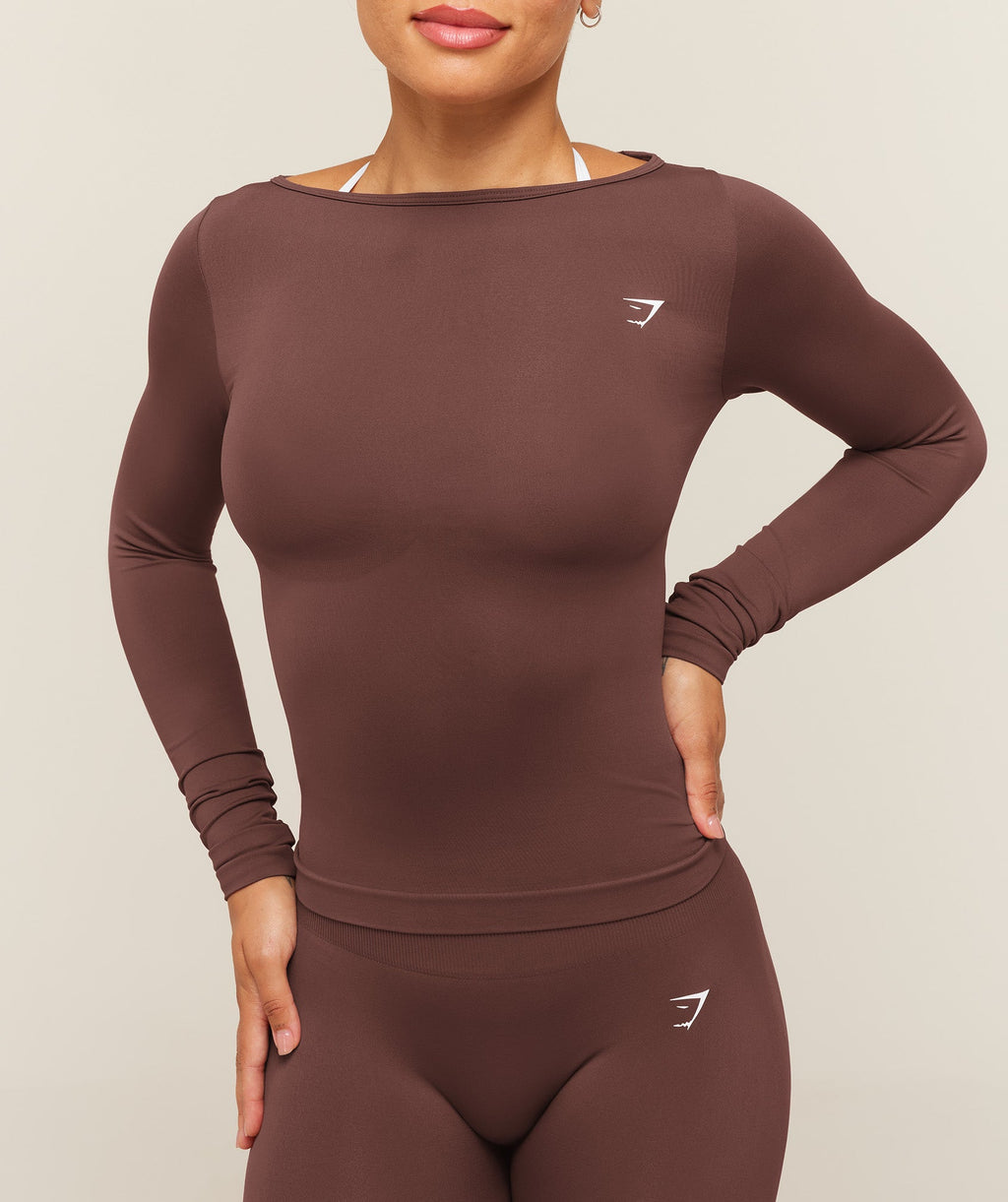 Everyday Seamless Wide Neck Long Sleeve Top - Espresso Brown — imagem 1