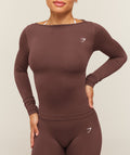 Everyday Seamless Wide Neck Long Sleeve Top - Espresso Brown — imagem 1