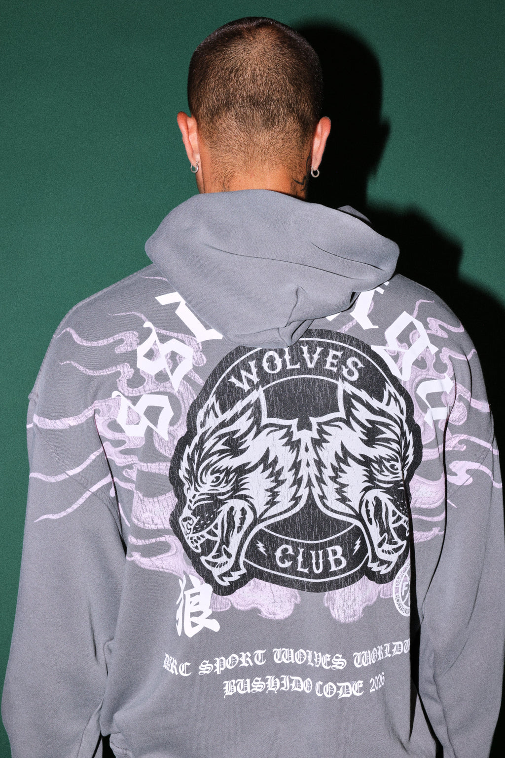 Wolves Club Oni Inferno Bishop Hoodie in Slate Gray — imagem 7