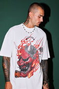 Wolves Club Oni Inferno Premium Oversized Tee in Cream — imagem 1